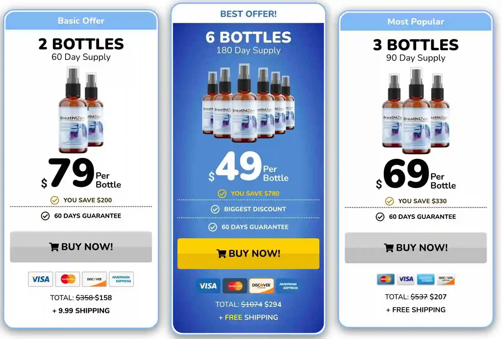 Breathizen special pricing — 1, 3 and 6 bottle packages